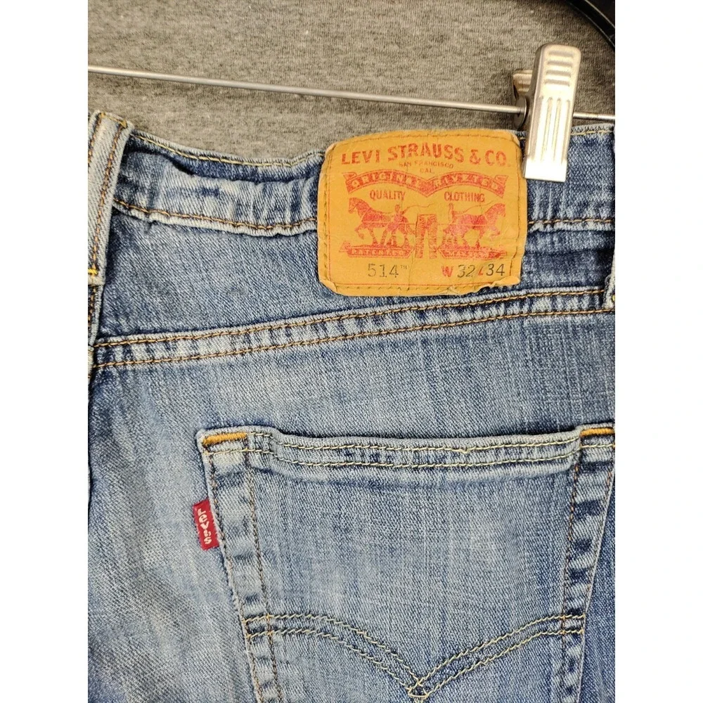 Levis Mens‎ Jeans 32x34 Blue Denim 514 Straight Slim Distressed Western Casual